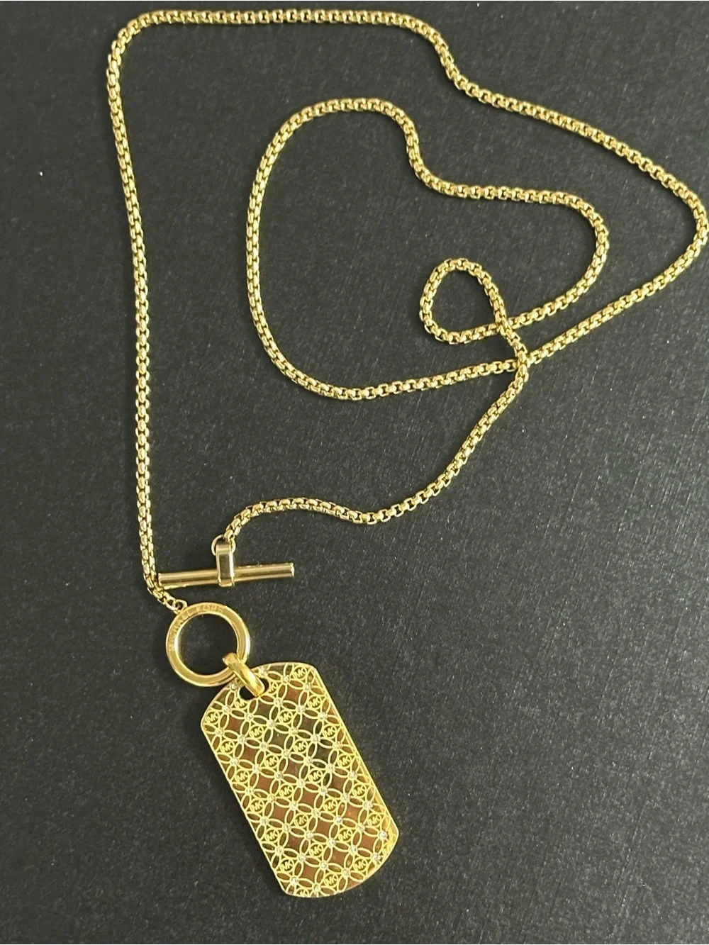 Michael Kors Gold Patterned Dog Tag Toggle Necklace